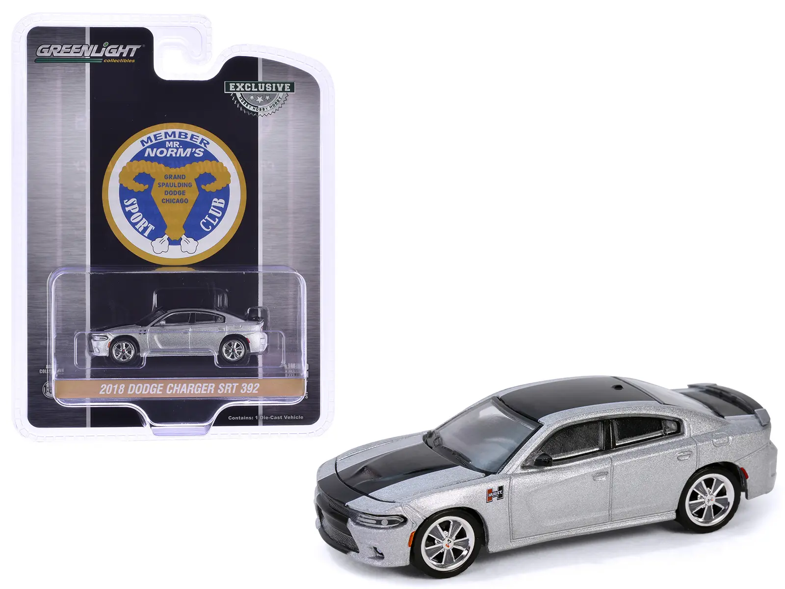 2018 Dodge Charger SRT 392 Silver Metallic w/Black Stripe "Mr. Norm Heritage GSS Charger" 1/64 Diecast Model Car by Greenlight