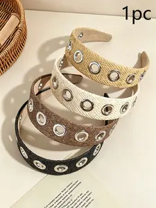 Boho Summer Elegant Grass Weave Metal Rivet Hollow Hairband, Sweet Wide Band Headband for Daily Use and Beach Vacation Headbands Women