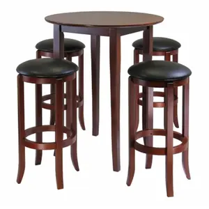212 MAIN Fiona Round 5-Piece Pub-Style Dining Table Set - 5-Seat Antique Finish Commercial-Office Dining Room Furniture with Padded Stools, Dining Table Sets