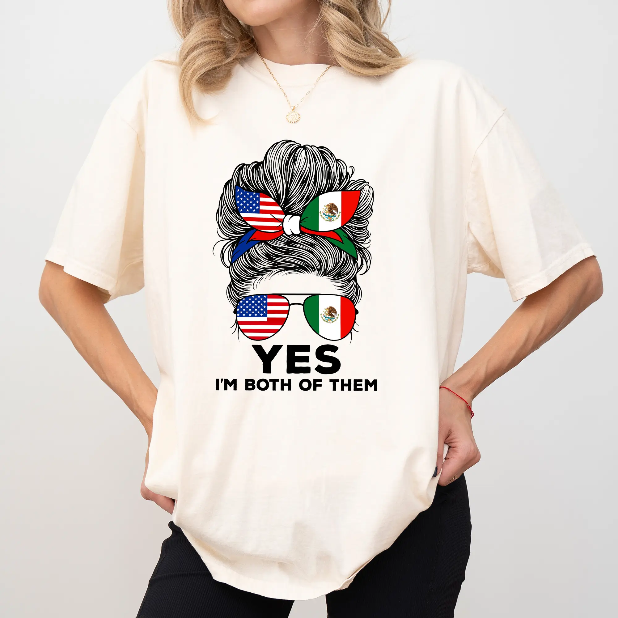 MAPTEES Personalized Crossbred Girl Comfort Colors Shirt, Custom Yes I'm Both of Them Graphic Tee, American Mexican Heritage T-shirt