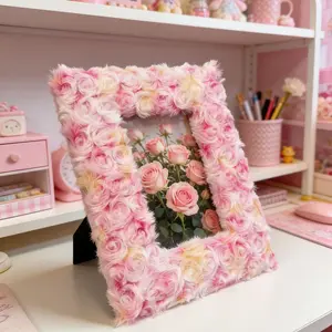 Plush Frame Rose Flower Fabric Frame Mdf Board, Soft Plush Material, 6 Inch Photo Holder, Decorative Wall Art, Perfect Gift Idea, Home Decoration, Home Decor Accessory