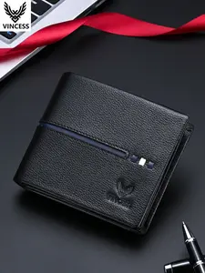 Men's Genuine Cowhide Leather Wallet with RFID Blocking, Casual Fashion Large Capacity Purse, Multi-Card Slots, ID Window, Perfect Gift