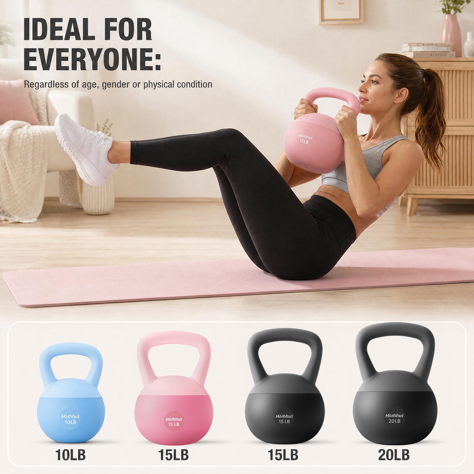 Soft Anti-Collision Shock Absorbing Kettlebell 10 15 20 LB, Non-Scratch Non-Slip Vinyl Hand Weight for Women Home Workout, Strength Training, Shockproof