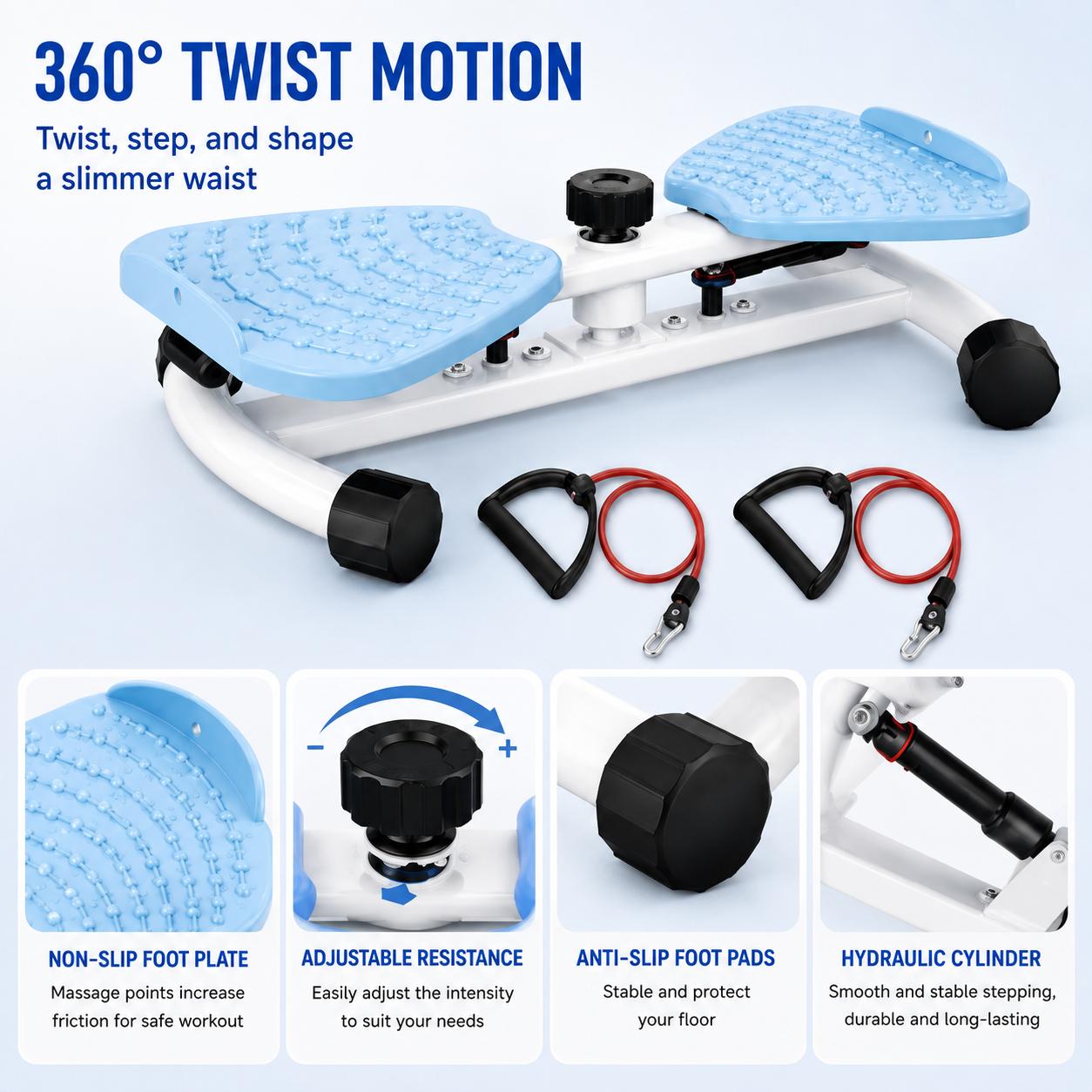 300lbs Heavy Duty Metal Twist Board Platform with Resistance Bands, Portable Swivel Fitness Equipment for Home Gym Training