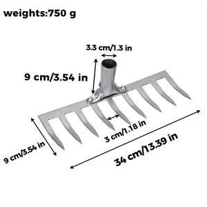 Garden Manganese Steel Rake 9-Tooth Weed Control Tool for Easy Gardening Work 9 Sharp Teeth Soil Turning Without Handle 750g