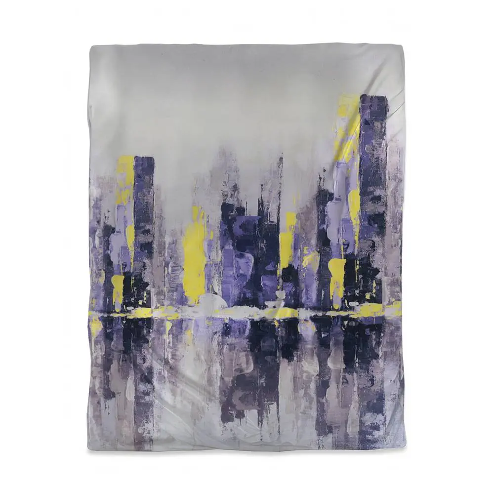 Begin Home Decor 3817-VWCT-CI130 Abstract Purple City Print Microfibre Twin Size Duvet Cover - Abstract Duvet Covers, Machine Washable, Zipper Closure, Modern Bedroom Textile Bedding