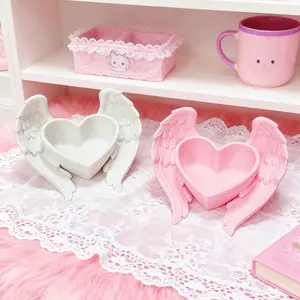 Heart-Shaped Jewelry Tray with Angel Wings, Elegant Decorative Trinket Dish, Jewelry Box, Aesthetic Desktop Jewelry Organizer, Perfect Gift for Mother’s Day, Valentine’s Day & Birthday for Mom, Girlfriend or Daughter