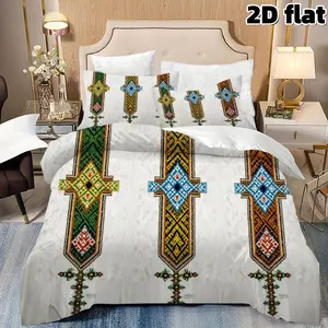 2D Flat 3Pcs Ethnic Geometric Bedding Bohemian Tribal Print Duvet Cover Aztec Pattern Microfiber Bedding Collection with Pillowcases Modern Native American Style Bedroom Decor for Guest Room Home Decoration