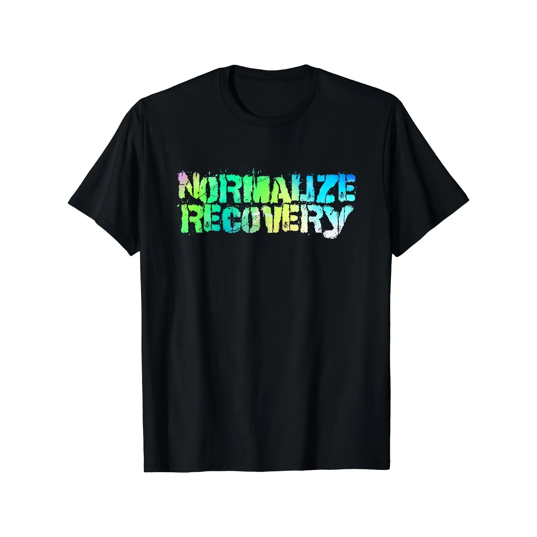 Normalize Recovery Sober Shirt - Sobriety Gifts for Men & Women - Black Tee with Neon Green & Purple Graphic - All-Season Comfort Fit - Addiction Recovery Apparel - Machine Washable Everyday & Special Events Tee, Motivational Clothing, Bold Statement Desi