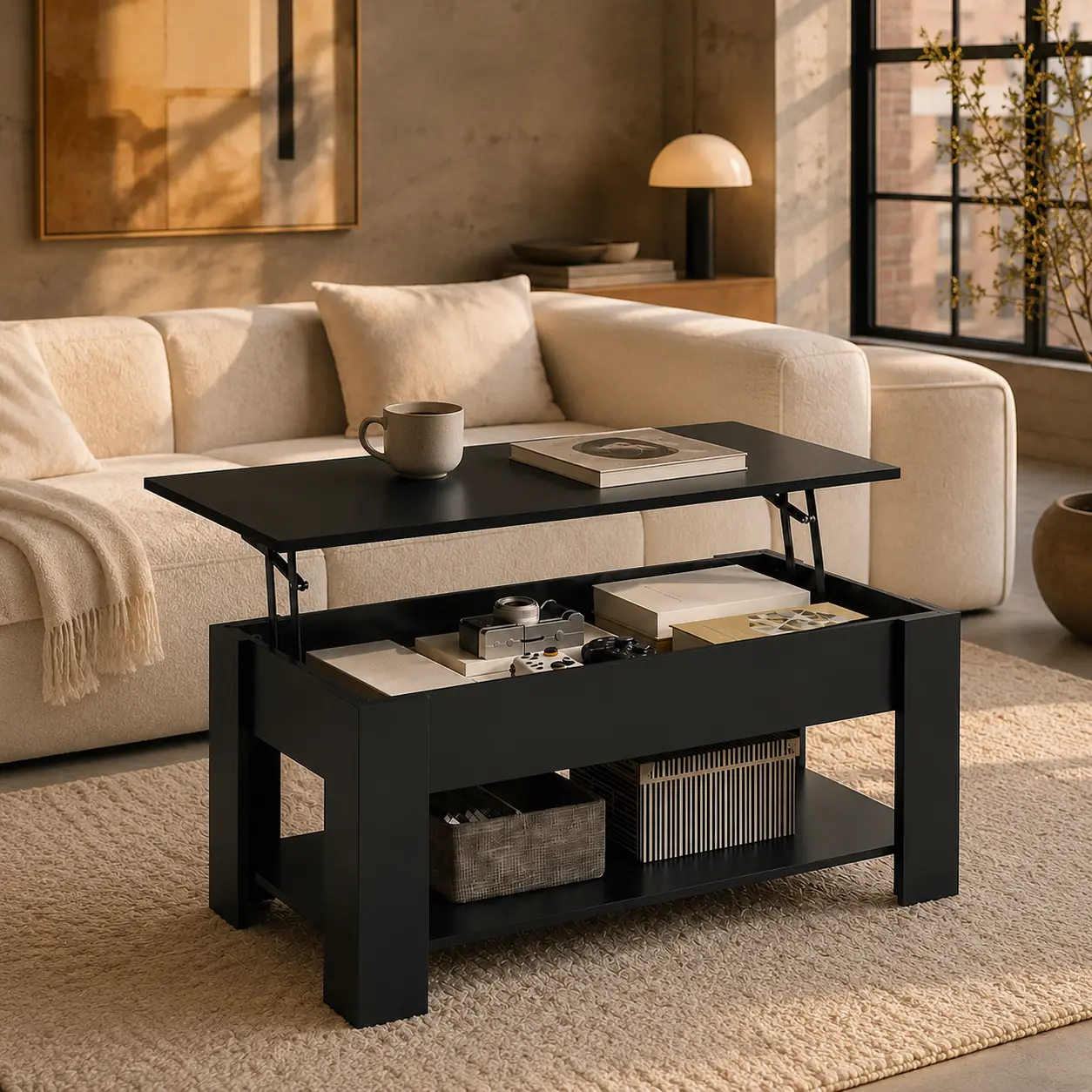 【Back To School】Yaheetech Lift Top Coffee Table Hidden Compartment & 2 Open Shelves Multipurpose Design Gas Lift Small Space Friendly Living Room/Office/Home Use,dorm essentials,home decor tiktokshopbacktoschool