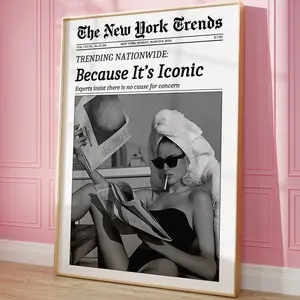 Trendy Newspaper Print, Because It's Iconic Poster, Vintage The New York News Wall Art, Magazine Headline Bar Cart Girl Dorm Print Art - No Frame