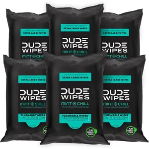 DUDE Wipes - Flushable Wipes Travel Pack - 6 Pack, 108 Wipes - Mint Chill Extra-Large Adult Wet Wipes - Vitamin-E, Aloe Vera, Eucalyptus, and Tea Tree Oils - Septic and Sewer Safe Butt Wipes