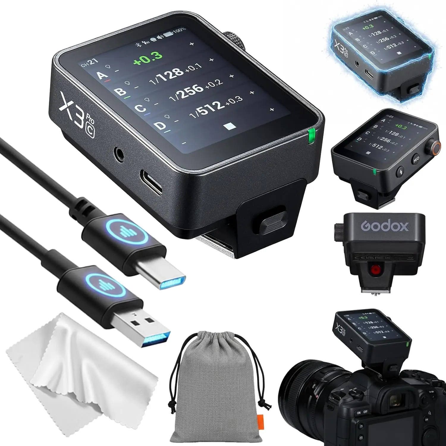 GODOX X3PRO TTL Wireless Flash Trigger X3PRO-S/C/N/F/O, Bluetooth APP Control OLED Touch Screen 2.4G X System Fast Charging for Sony Canon Nikon Fuji Olympus Panasonic Touchscreen