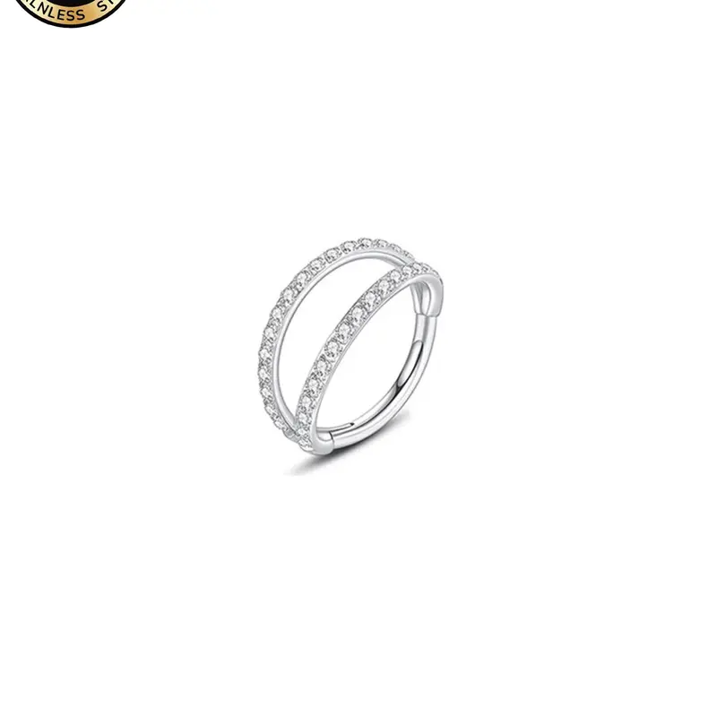 18g Hinged Nose Ring Set with Cz Stones, Hinged Nose Hoop, Fashionable Dual Nose Jewelry, Chic Body Jewelry for Daily Wear, Stylish Accessory for Women, Body Jewellery