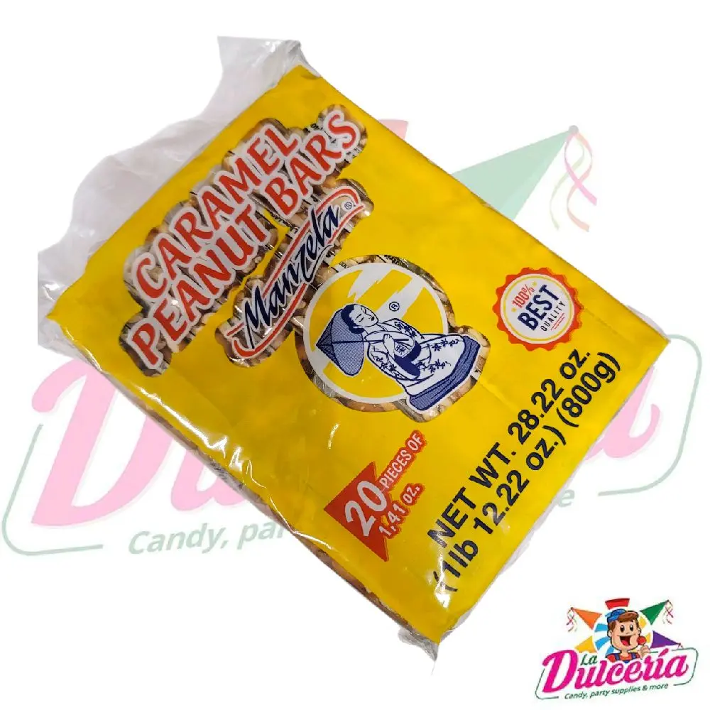 Manzela Caramel Peanut Bars 1.41oz -  Pack of 20, sweet Snack