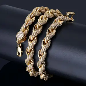 MaxBling81 Hip Hop Luxury Style 10mm 8.5" 18" 20" 24" Iced Rope Bling Chain Bracelet Necklace Cubic Zirconia Gold Silver Plated Fashion Jewelry