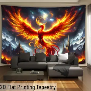 1pc Ultra Large Sacred Flame Phoenix Tapestry - Majestic Bird with Flames & Mountains Landscape HD Digital Print on Premium Polyester, Wrinkle-Resistant Indoor Wall Hanging for Living Room Bedroom Decor, No Installation Needed with Hanging Clips, Phoenix
