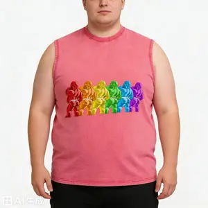 Men's Washed Cotton Tank Top - Rainbow Pride Bear Graphic Sleeveless Muscle Shirt - Retro Gym Workout Tee - Casual Streetwear for LGBTQ+ Expression - Soft Breathable Oversized Fit - Charcoal Gray - Ideal for Fitness, Pride Events, and Bold Self-Expression