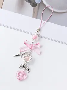 Phone Charms Transparent Bow Mobile Phone Lanyard Girls Cellphone Decorative Aesthetic Pendant Keychain Smartphone Chain Short Strap