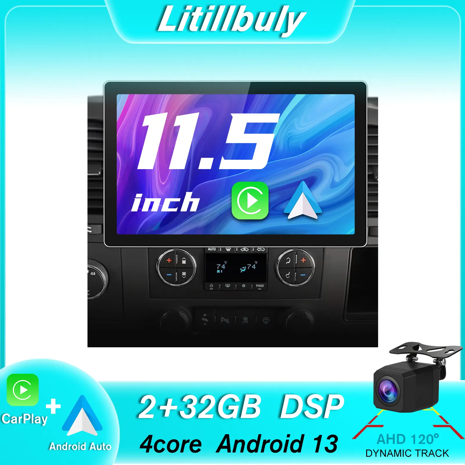 Car Stereo for Chevy Silverado 2007-2013 11.5 inch touch screen has Android Auto Wireless Carplay, Bluetooth WIFI supports GPS Navigation