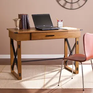 HomeRoots 402081 Natural Brown Adjustable Height Desk, Adjustable Desks, Height Adjustable Desks