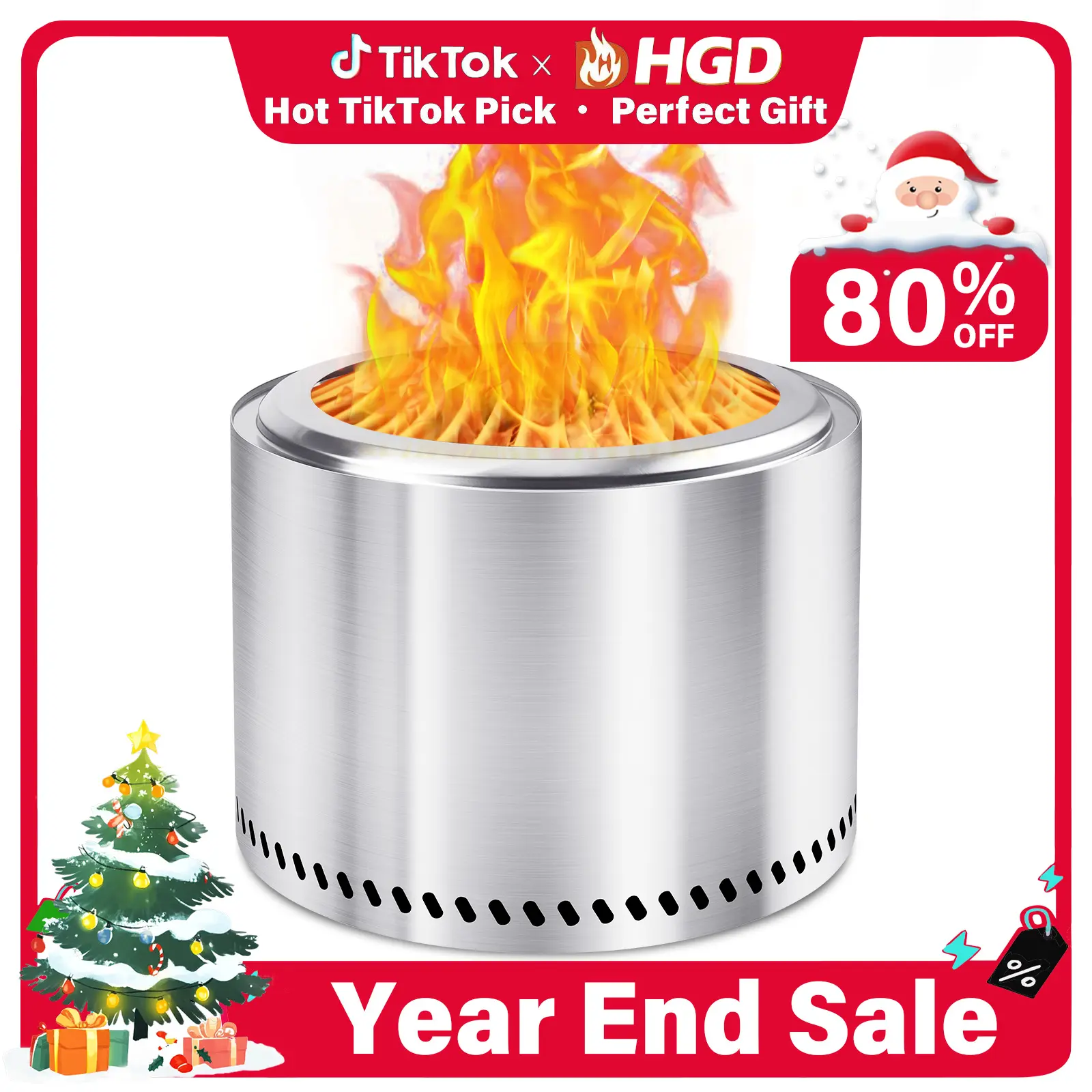HGD 21" Smokeless Firepit, Stainless Steel Fire Pit, Wood Burning Firepit for Patio Garden Picnic #CampingLife #OutdoorCooking #BudgetFriendly”