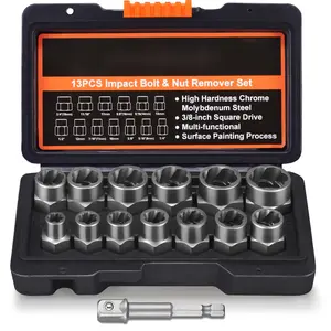 Impact Bolt & Nut Remover Set, 13+1 Pieces Bolt Extractor Tool Set with Solid Storage Case