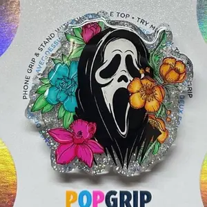 Ghost Face Design Flower Magsafe Popsocket, Magsafe Phone Grip , Halloween Gift, Halloween Colection, Gift for Friend, Gift for Girl Friend  | Phone Grip | Kindle Grip | Bookish | Acrylic/Resin |