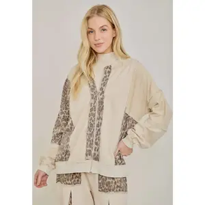 Mineral Washed Cheetah Zipper Bomber Jacket