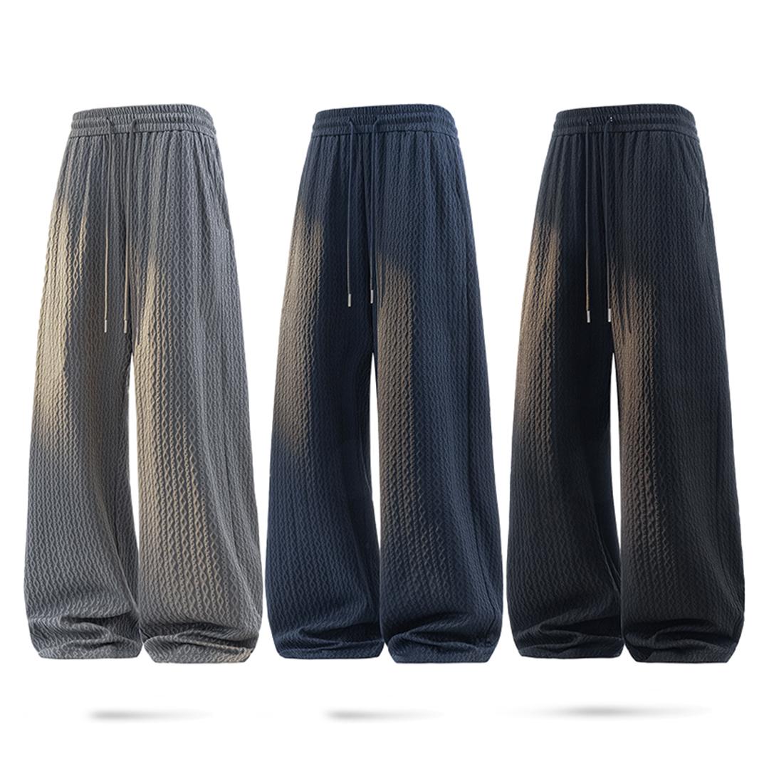 Men's Textured Waffle Knit High Waist Wide Leg Pants, Casual Loose Track Pants, Streetwear