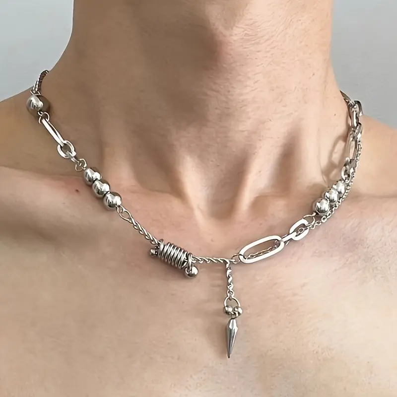1pc Titanium 316L 316L Stainless Steel Non-Fading Rivet Patchwork Gothic Star Handcuff Men'S Necklace, Unique Trendy Clavicle Sweater Necklace