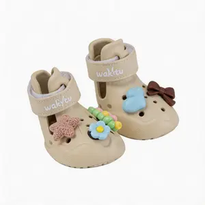 4-PCS Dog Clogs Sandals - Durable, Breathable Summer Paw Protectors with Free Accessories, Easy DIY 8 Unique Styles & Flower Accessory, Pet Footwear for Small to Medium Breeds