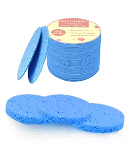 50-Count Compressed Facial Sponges for Daily Cleansing and Gentle Exfoliating, 100% Natural Cellulose Spa Sponge Perfect for Removing Dead Skin, Dirt and Makeup