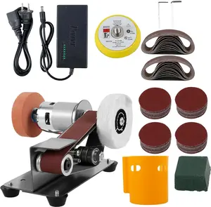 37PCS 3-in-1 Mini Belt Sander - Multi-style. 15° belt sanding, electric desktop, 7 adjustable speeds for buffing/polishing. For DIY metal/wood crafts, tools & polishing. With kit.