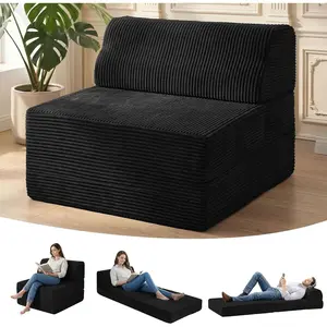 Folding Sofa Bed with Pillow, Memory  Fold Out Chair Bed, Convertible Sleeper Chair with Washable Cover, Futon Floor Couch for Living Room/Dorm/Guest Use/ Office/Apartment, Black