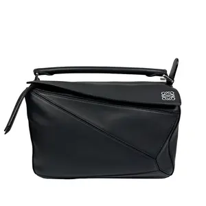 Pre-owned Loewe Black Leather Small Puzzle Shoulder Bag