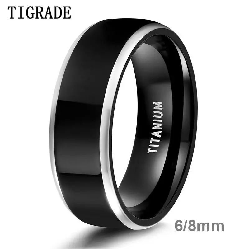 Pure Titanium Engagement Rings for Men/Women, Polished Black Unisex Wedding Band, Customized Engraving Option, Sizes 4-14