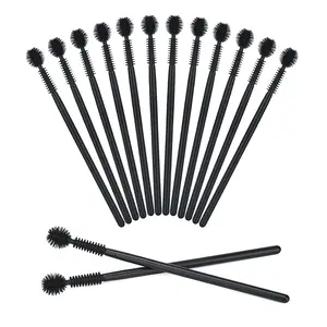50PCS Silicone Eyelash Brushes, Black Disposable Mascara Wands, Adjustable Ball- Shape Eyelash Spoolies, Eyebrow Brushes for Eyelash Extension and Makeup
