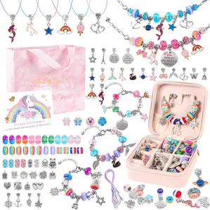 Charm Bracelet Jewelry Making Kit - A Perfect Birthday Holiday Gift for Girls Age 6 7 8 9 10 with Portable Jewelry Box, Cute & Sparkling to Inspire Creativity and Self-Expression, Great Value