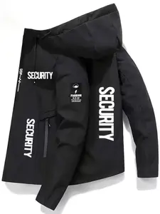 Pure Color Letter Security Print Jacket, Casual Fitted Spring & Fall Jacket, No Padding, Figure Pattern, Graphic Letters Design
