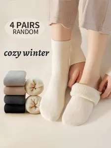 2/4 Pairs Women's Wool Mid-Calf Socks, Autumn & Winter Extra Thick Thermal Socks, Extreme Cold Insulation & Heat Retention, Random Colors, Heavy Duty Winter Snow Socks