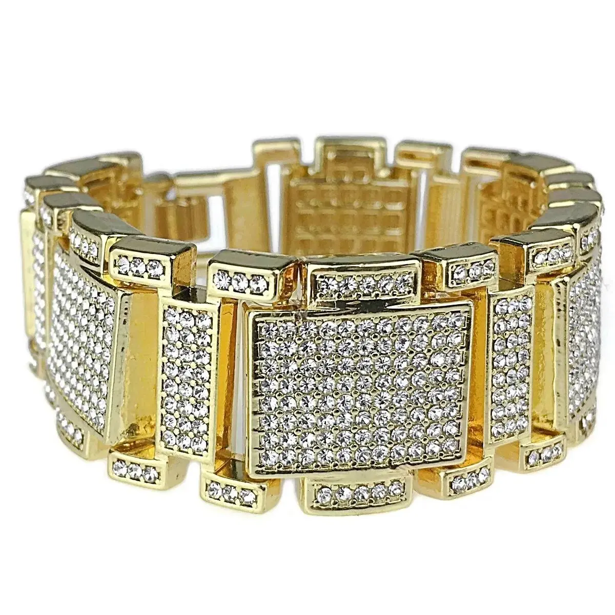 14K Gold Plated Hip Hop Bracelet Simulated CZ Micro Pave Heavy Iced 23MM  8" Elegant Bold Statement