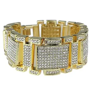 14K Gold Plated Hip Hop Bracelet Simulated CZ Micro Pave Heavy Iced 23MM  8"