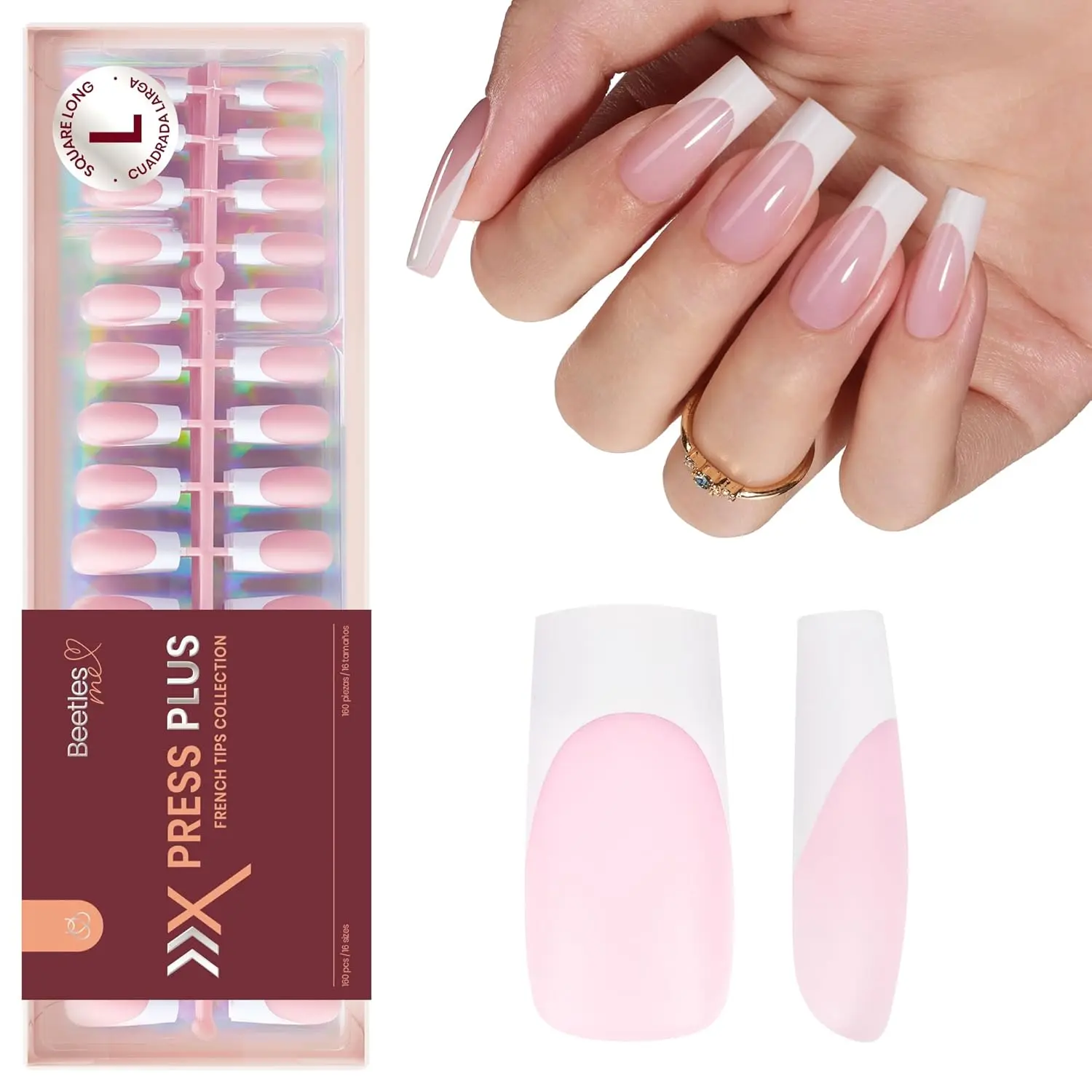 Beetles Press On Nails French Tip 4 in 1 Nail Tips Gel Nail , No File Need DIY Manicure for Easy False Nail Tips Soak Off Uv Nail Extension for Women, Soft Gel, No Need To Shape, Upgraded Sizes