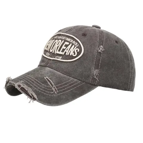 Unisex New Orleans Embroidery Distressed Baseball Cap for Outdoor Sports, Vintage Washed Hip Hop Hat, Streetwear Cap, Street Fashion Cap, Street Style Cap, Embroidered Caps