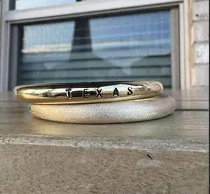 Texas Stamped Polished Bangle Bracelet — Cow Bull Ring Bracelet Cowboy "Kartia" Western-Inspired