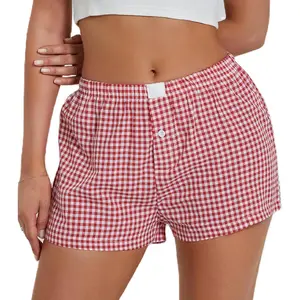 Women's Y2k Plaid Pajamas Shorts Gingham Cute Pj Short Pants Boxers Lounge Shorts Sleep Bottoms Baggy Elastic Boxers Streetwear - Loungewear