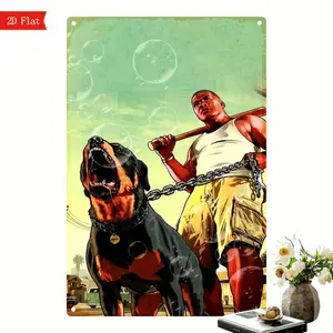 Vintage Metal Wall Art Featuring Rottweiler and Baseball Player 8x12 Inches Frameless Retro Decor for Home Bar and Outdoor Spaces