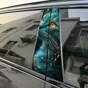 2pcs Glitter Blue Cat Universal Car Sticker B-Pillar DIY Center Pillar Film Decorative Car Accessory