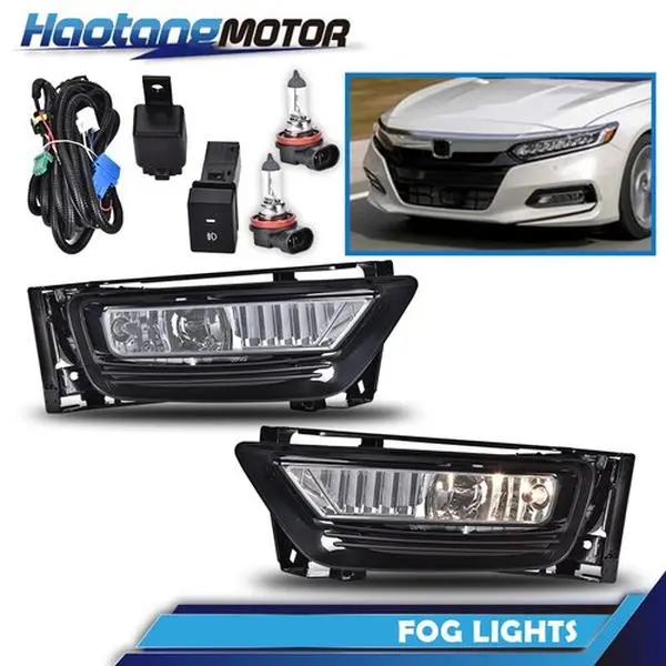 CROSSDESIGN Black Bumper Fog Light Lamps Pair Set - H8, Smoked Lens, 100% Brand New, OEM Look, Reuses Tabs, Car Lighting Upgrade, Fits 2013-2015 Honda Accord Sedan, Factory Mounts, Yes for Driving Use